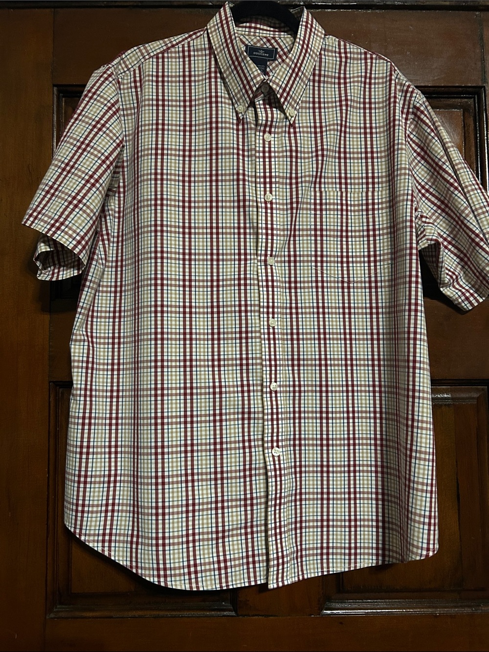 Dockers Short-Sleeve Button-Down Plaid Shirt - Red & Cream